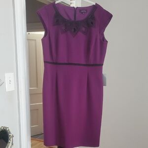 NWT Tahari ASL Rich Purple Midi Dress with Beaded Neckline